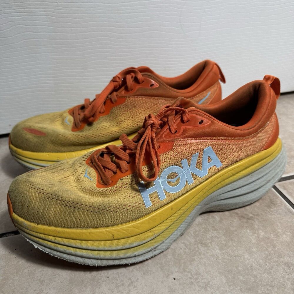 Hoka One One Men’s 9.5 D HOKA Bondi 8 Puffin's Bill Amber Yellow Running Shoes